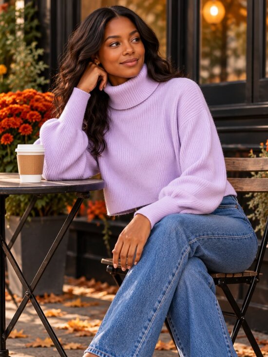 Reformation Sweaters - NWT Reformation Luisa Cashmere Crop Turtleneck Sweater Lilac XL